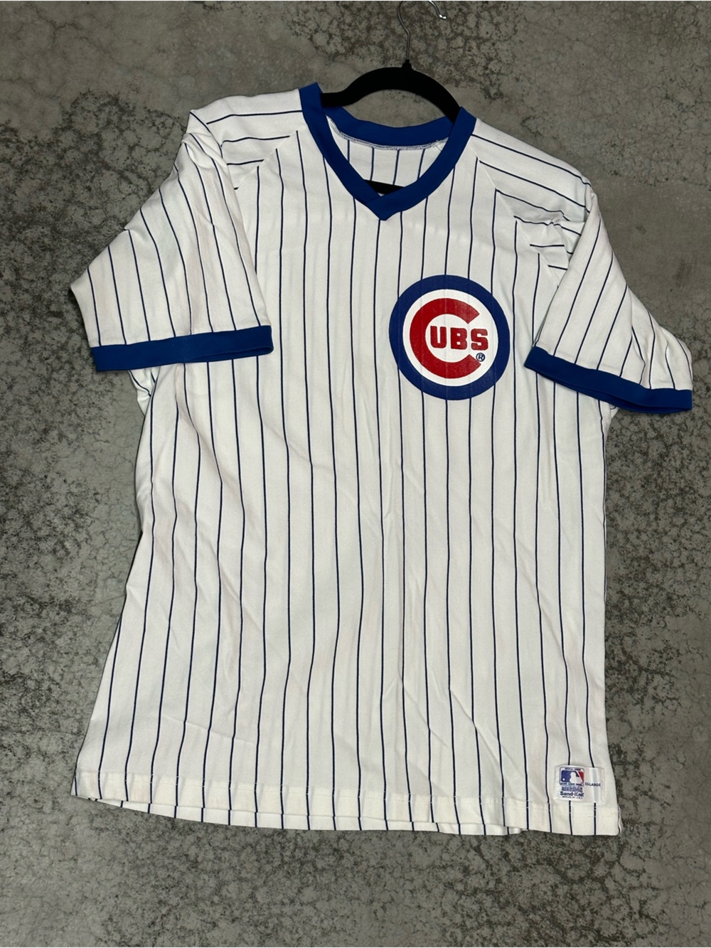 Vintage 80s Chicago Cubs Sand-knit Pin Striped Baseball Shirt Jersey